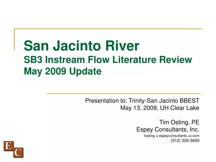 san jacinto river sb3 instream flow literature review may 2009 update