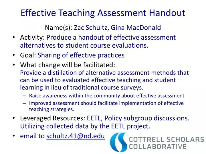 effective teaching assessment handout