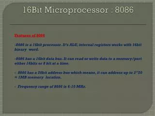 16Bit Microprocessor : 8086