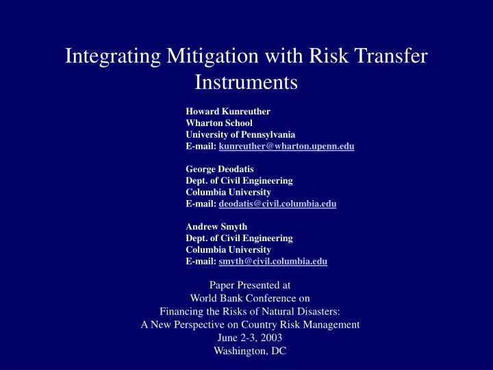 integrating mitigation with risk transfer instruments