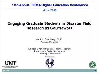 11th Annual FEMA Higher Education Conference June 2008