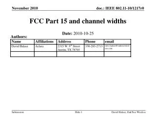 FCC Part 15 and channel widths