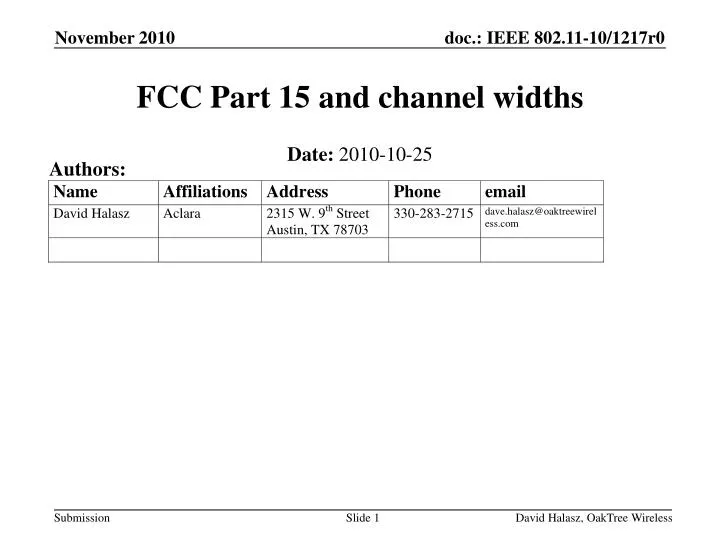 fcc part 15 and channel widths