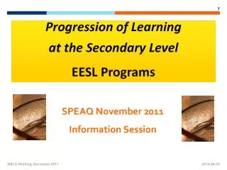 Progression of Learning at the Secondary Level EESL Programs