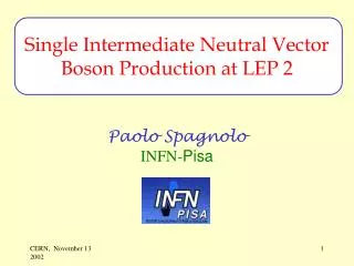 Single Intermediate Neutral Vector Boson Production at LEP 2 Paolo Spagnolo INFN- Pisa