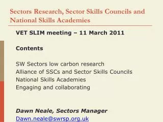 Sectors Research, Sector Skills Councils and National Skills Academies