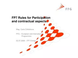 FP7 Rules for Participation and contractual aspects