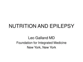 NUTRITION AND EPILEPSY