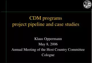CDM programs project pipeline and case studies