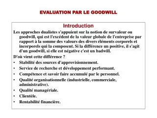 evaluation par le goodwill