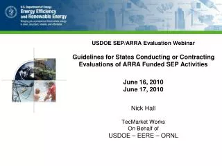 USDOE SEP/ARRA Evaluation Webinar