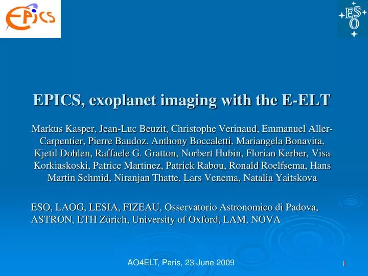 epics exoplanet imaging with the e elt