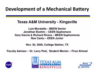 Development of a Mechanical Battery