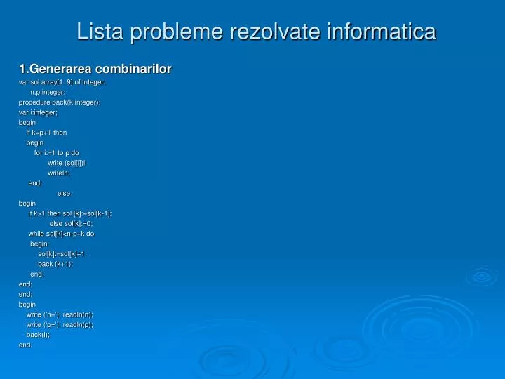 lista probleme rezolvate informatica