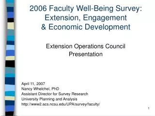 2006 Faculty Well-Being Survey: Extension, Engagement &amp; Economic Development