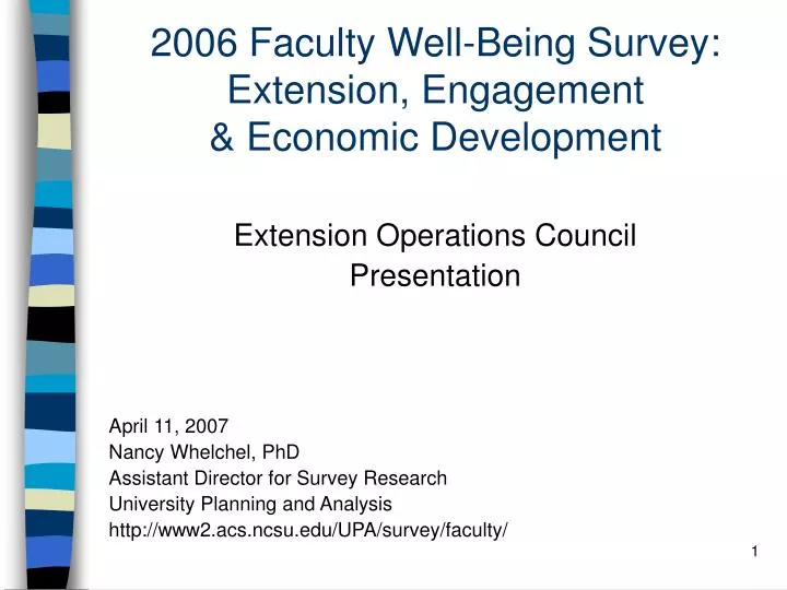 2006 faculty well being survey extension engagement economic development