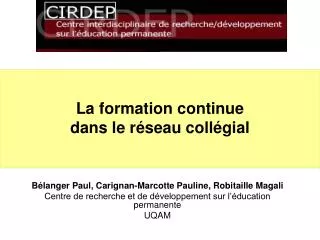 l a formation continue dans le r seau coll gial