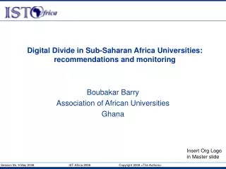 Digital Divide in Sub-Saharan Africa Universities: recommendations and monitoring