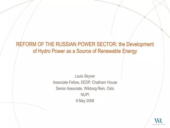 reform of the russian power sector the development of hydro power as a source of renewable energy