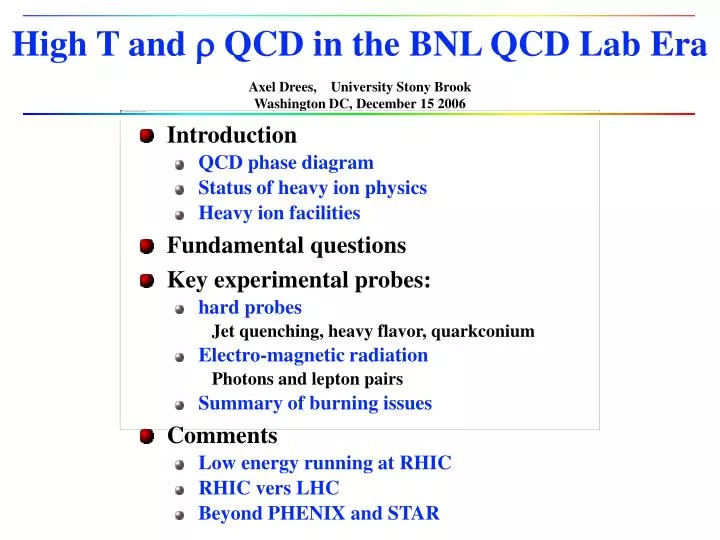 high t and r qcd in the bnl qcd lab era