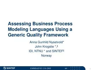 Assessing Business Process Modeling Languages Using a Generic Quality Framework