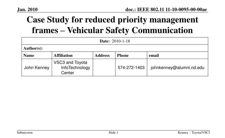case study for reduced priority management frames vehicular safety communication