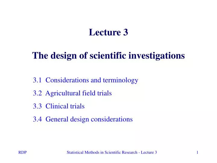 lecture 3 the design of scientific investigations