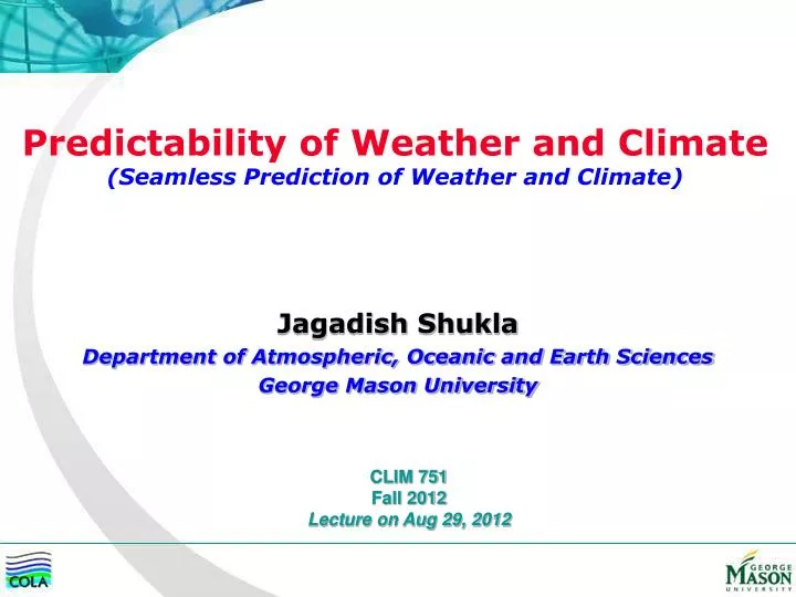 predictability of weather and climate seamless prediction of weather and climate