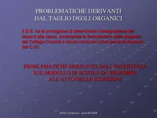 problematiche derivanti dal taglio degli organici