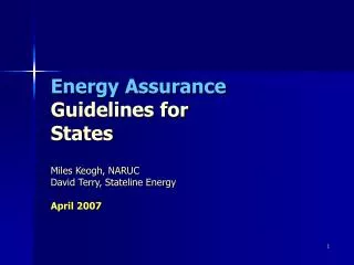 Energy Assurance Guidelines for States