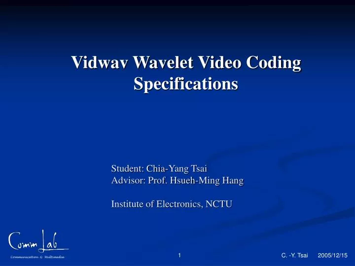 vidwav wavelet video coding specifications