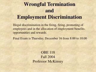 Wrongful Termination and Employment Discrimination