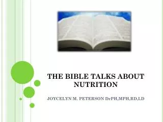 THE BIBLE TALKS ABOUT NUTRITION