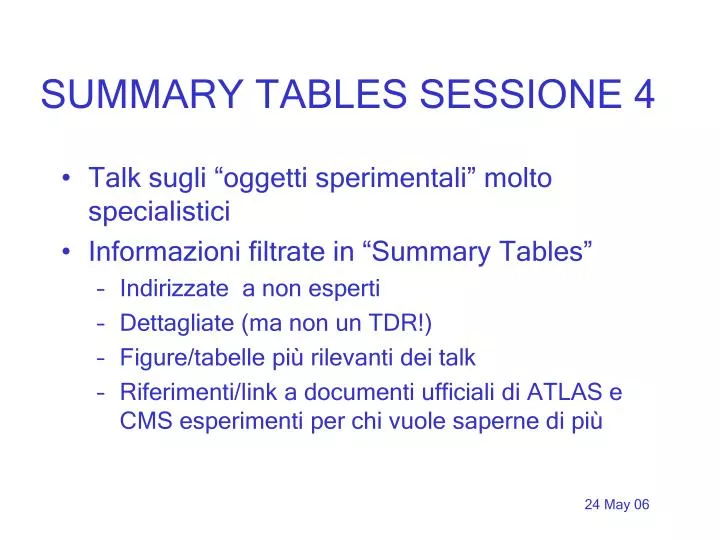 summary tables sessione 4