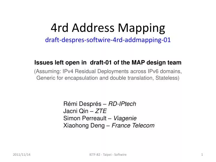 4rd address mapping draft despres softwire 4rd addmapping 01