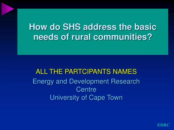 how do shs address the basic needs of rural communities