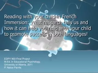 EDPY 903 Final Project M.Ed. In Educational Psychology, University of Alberta, 2011