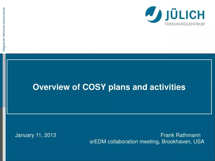 overview of cosy plans and activities