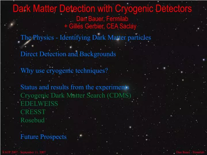 dark matter detection with cryogenic detectors dan bauer fermilab