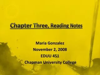 Chapter Three, Reading Notes