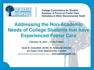 Addressing the Non-Academic Needs of College Students that have Experienced Foster Care