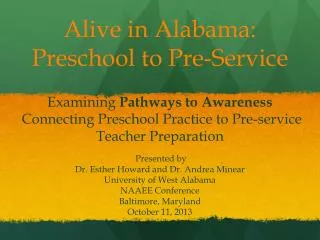 Alive in Alabama: Preschool to Pre-Service