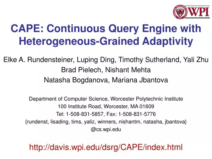 cape continuous query engine with heterogeneous grained adaptivity