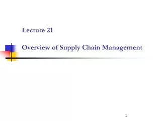 Lecture 21 Overview of Supply Chain Management