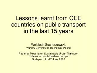 Lessons learnt from CEE countries on public transport in the last 15 years