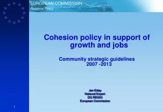 Cohesion policy in support of growth and jobs Community strategic guidelines 2007 -2013