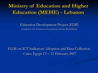 Ministry of Education and Higher Education (MEHE) - Lebanon