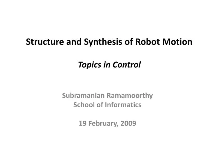 structure and synthesis of robot motion topics in control