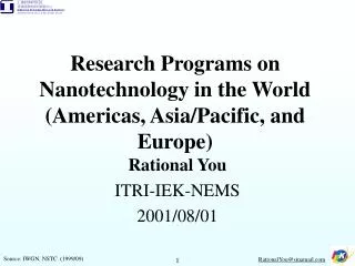 Research Programs on Nanotechnology in the World (Americas, Asia/Pacific, and Europe)