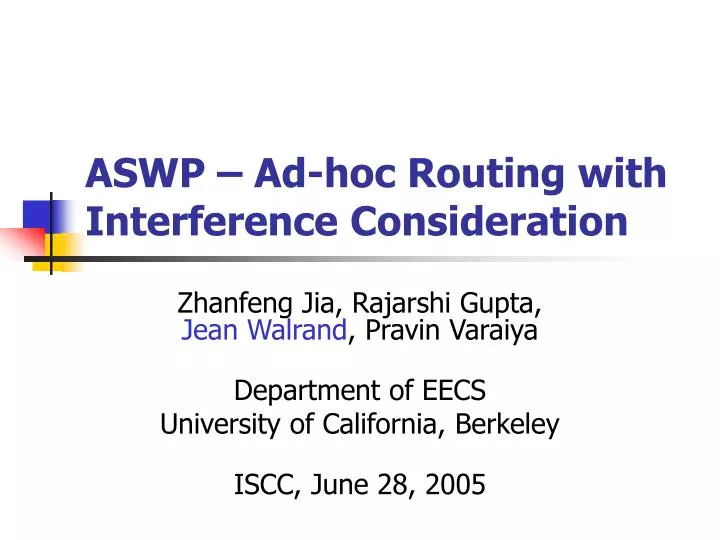 aswp ad hoc routing with interference consideration